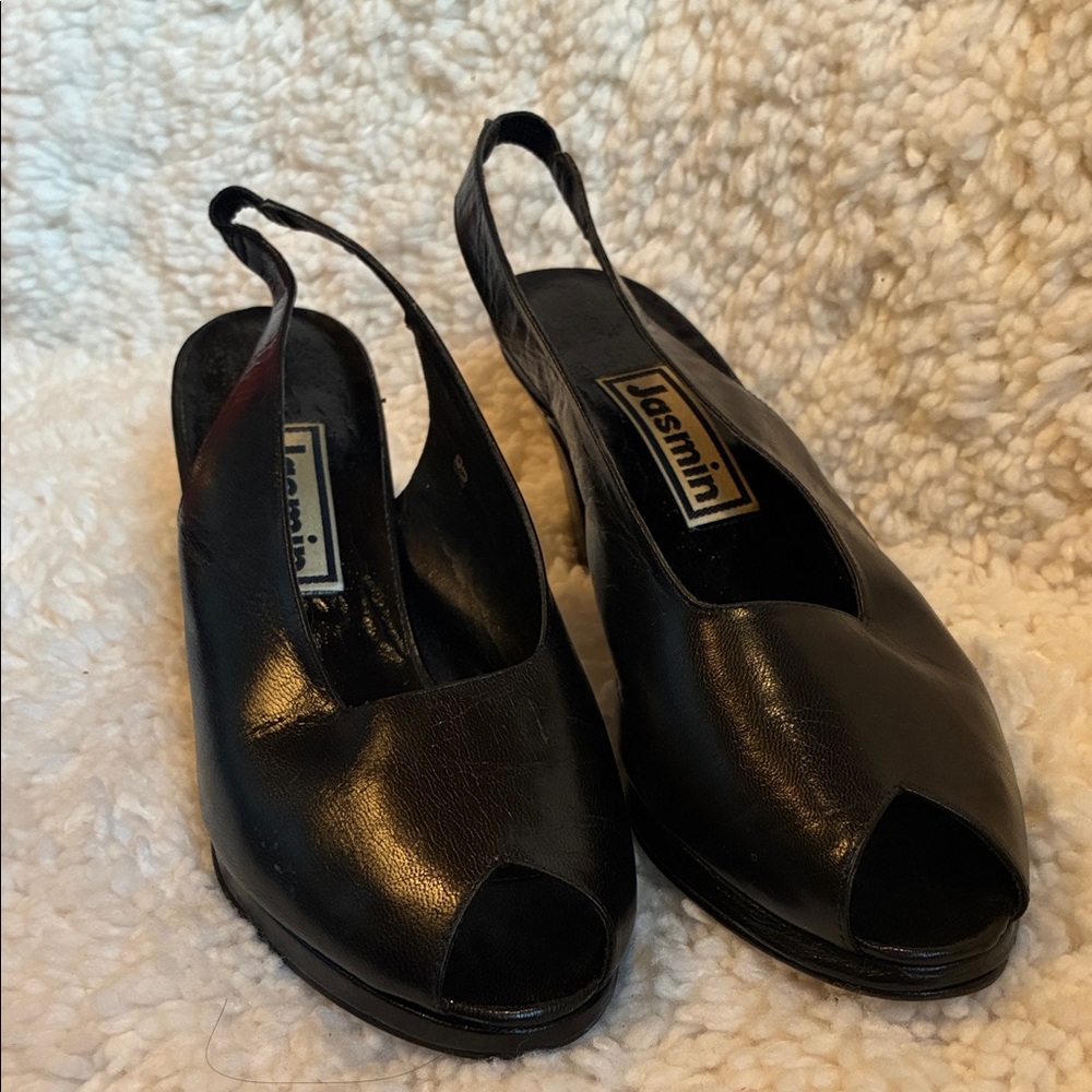 Jasmine Black Peep-Toe Slingback Heels